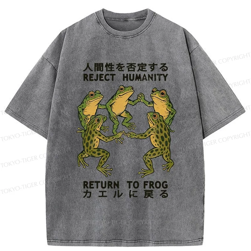 Tokyo-Tiger Back To Frog Funny Washed T-Shirt
