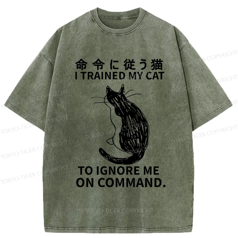 Tokyo-Tiger Cat Obeying Orders Washed T-Shirt