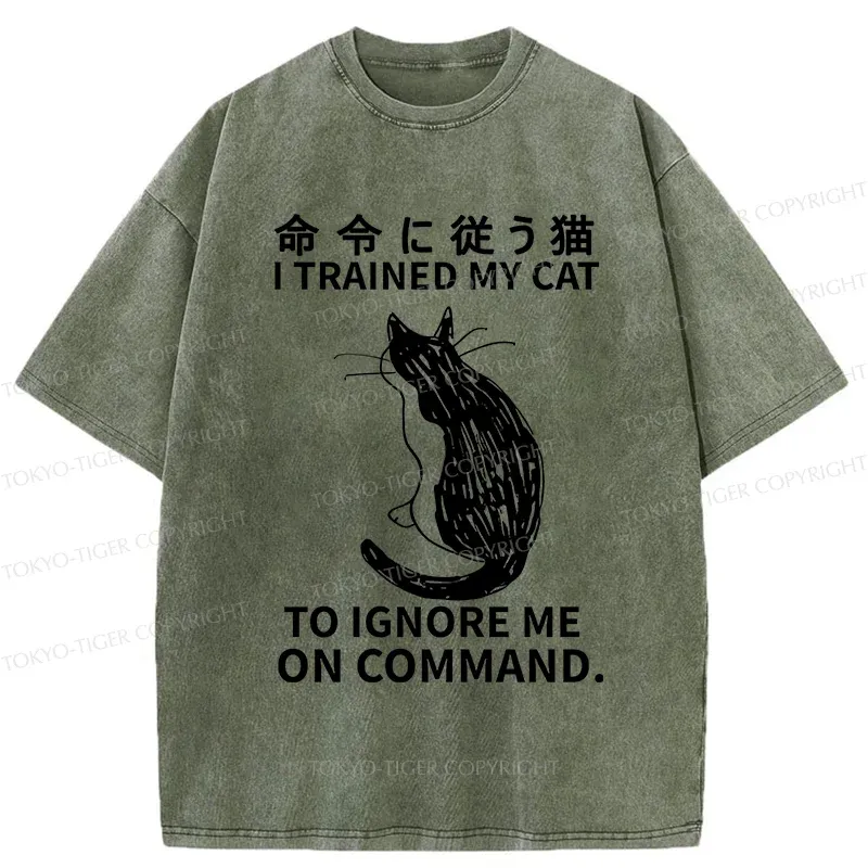 Tokyo-Tiger Cat Obeying Orders Washed T-Shirt