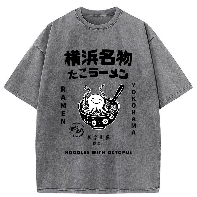 Tokyo-Tiger Yokohama Specialty Octopus Ramen Washed T-Shirt