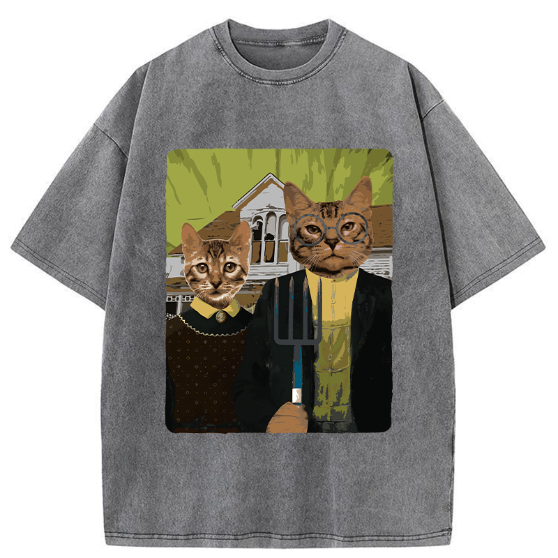 Tokyo-Tiger American Gothic Cat Washed T-Shirt