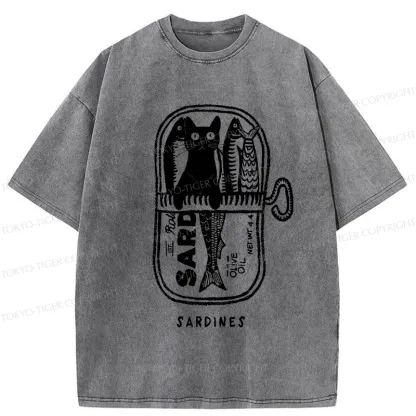 Tokyo-Tiger Cat Hiding In A Sardine Can Washed T-Shirt