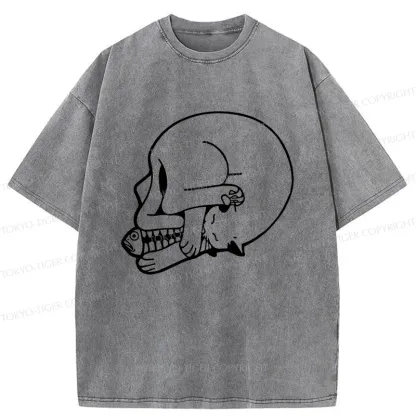 Tokyo-Tiger Funny Cat Eating Fish Washed T-Shirt