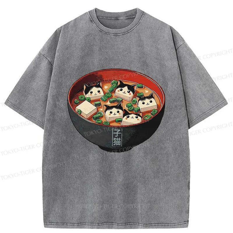 Tokyo-Tiger Cat Tofu Soup Washed T-Shirt