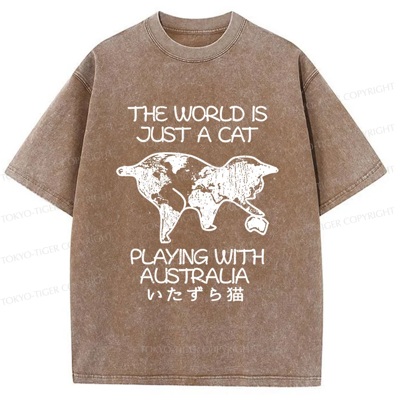 Tokyo-Tiger Funny World With Cat Washed T-Shirt