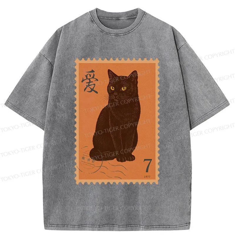 Tokyo-Tiger Cat Stamp Washed T-Shirt