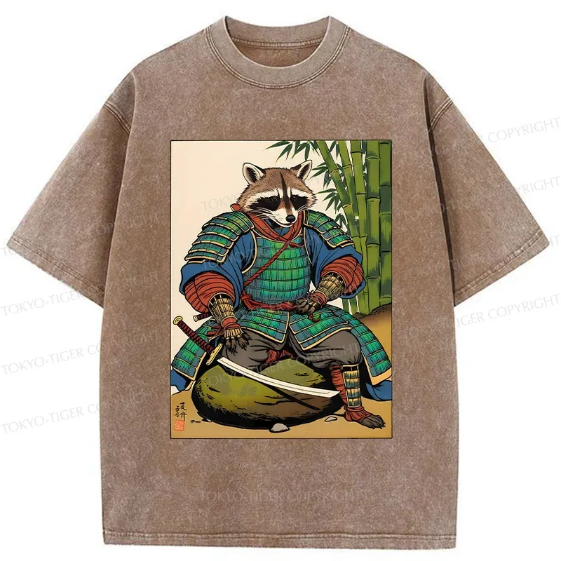 Tokyo-Tiger Raccoon Samurai Washed T-Shirt