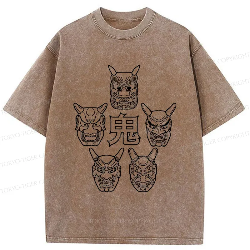 Tokyo-Tiger Five Ghost Faces Washed T-Shirt