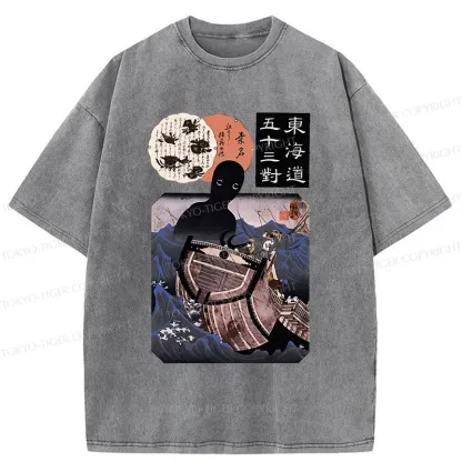 Tokyo-Tiger Japanese Retro Sea Monster Washed T-Shirt
