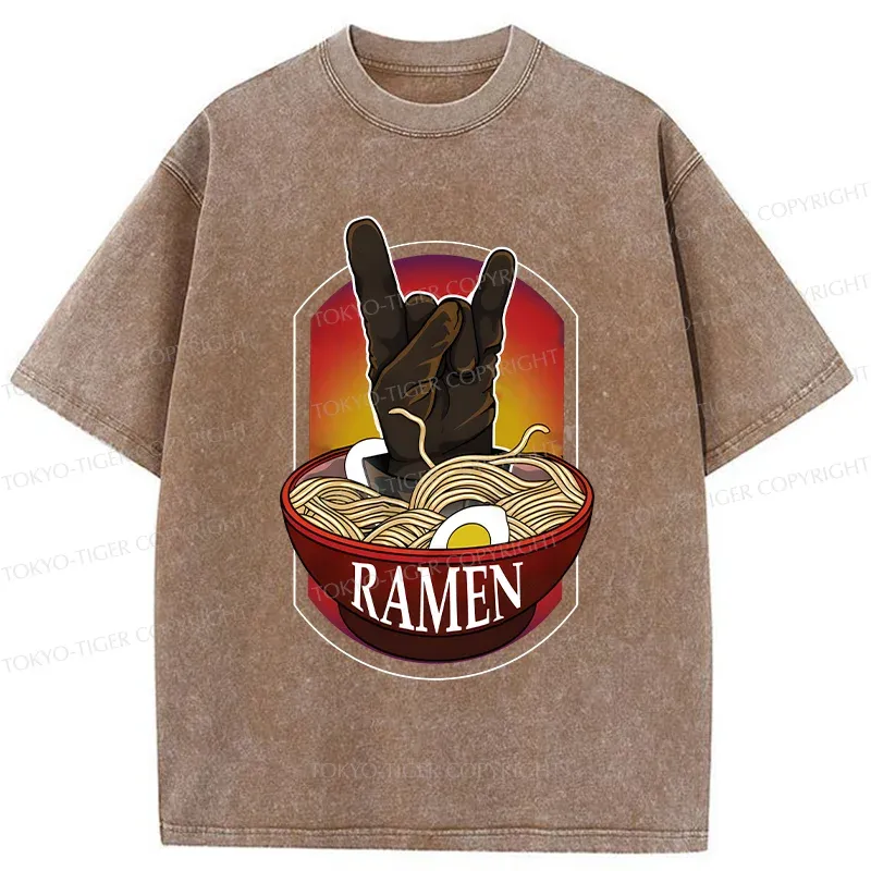 Tokyo-Tiger Ramen Hand Gesture Washed T-Shirt