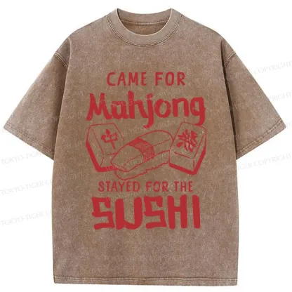 Tokyo-Tiger Mahjong And Sushi Washed T-Shirt