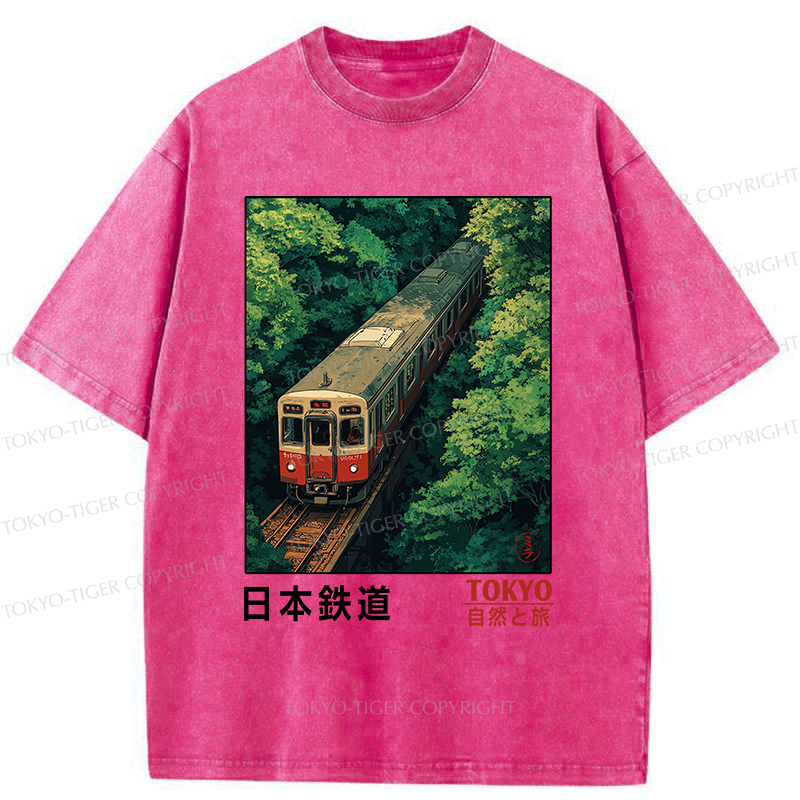 Tokyo-Tiger Japan Trains In The Natural Journey Washed T-Shirt