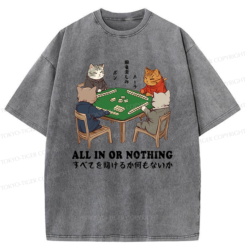 Tokyo-Tiger Cats Playing Mahjong Washed T-Shirt