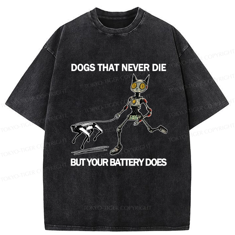 Tokyo-Tiger Funny Robot Cat Walking Robot Dog Washed T-Shirt