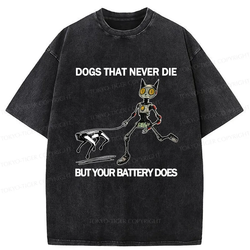 Tokyo-Tiger Funny Robot Cat Walking Robot Dog Washed T-Shirt