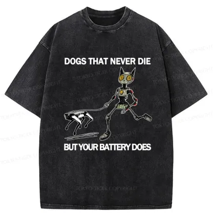 Tokyo-Tiger Funny Robot Cat Walking Robot Dog Washed T-Shirt