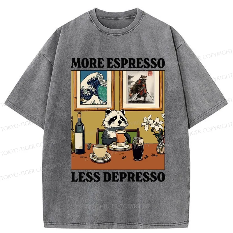 Tokyo-Tiger More Espresso Less Depresso Raccoon Washed T-Shirt