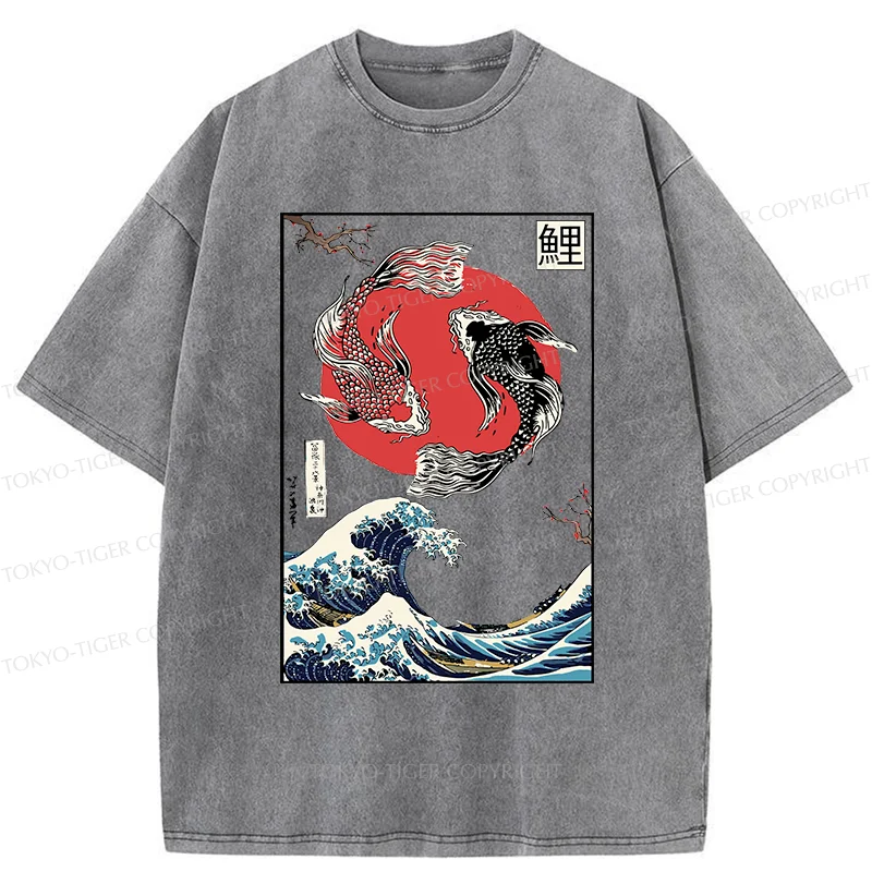Tokyo-Tiger Retro Japanese Koi Washed T-Shirt