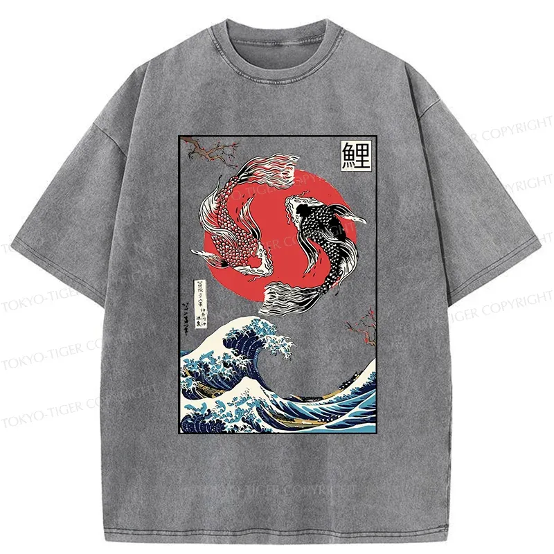 Tokyo-Tiger Retro Japanese Koi Washed T-Shirt