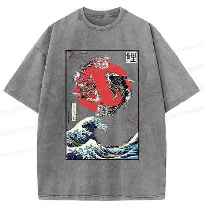 Tokyo-Tiger Retro Japanese Koi Washed T-Shirt