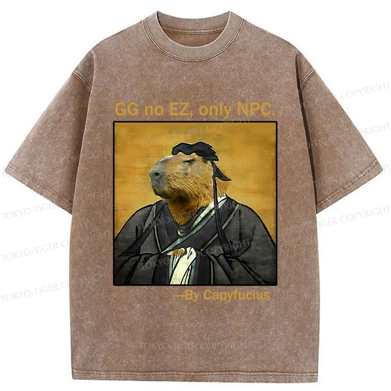 Tokyo-Tiger Confucius Capybara Quote Washed T-Shirt