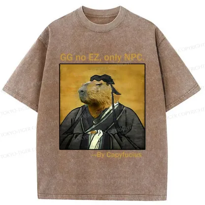 Tokyo-Tiger Confucius Capybara Quote Washed T-Shirt