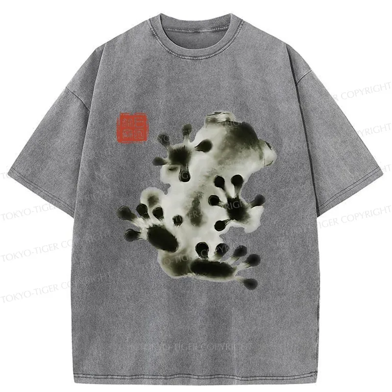Tokyo-Tiger Ink Painting Frog Washed T-Shirt