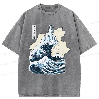 Tokyo-Tiger Angry Waves Washed T-Shirt