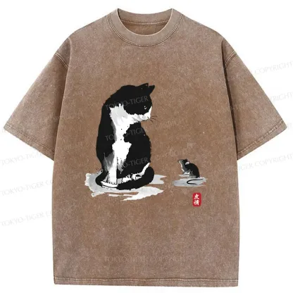 Tokyo-Tiger Cat And Mouse Friendship Washed T-Shirt