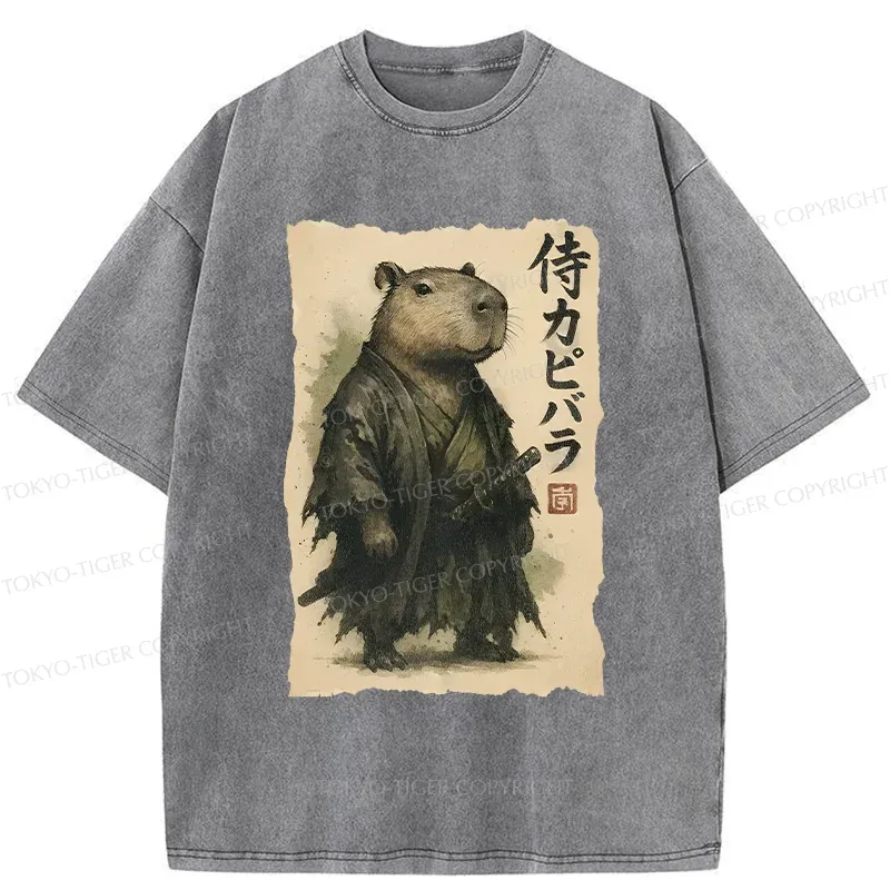 Tokyo-Tiger Capybara Samurai Washed T-Shirt