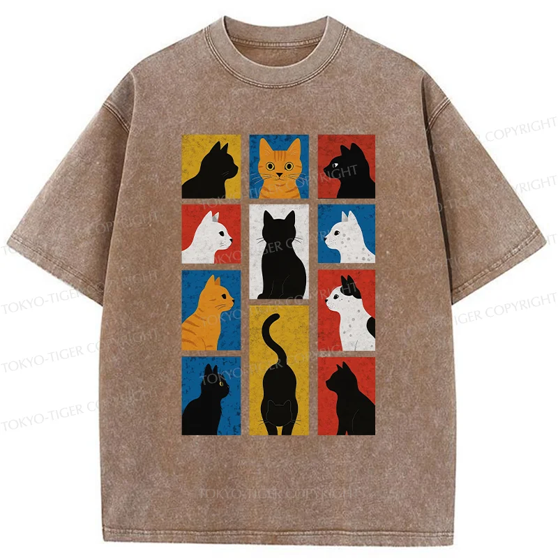 Tokyo-Tiger Cat Silhouette Washed T-Shirt