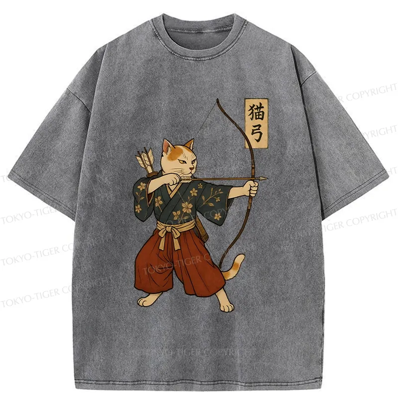 Tokyo-Tiger Japanese Cat Archery Washed T-Shirt