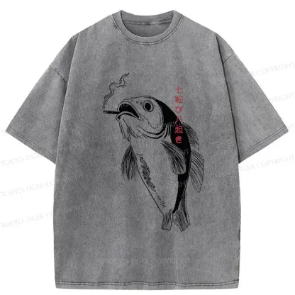 Tokyo-Tiger Smoked Fish Washed T-Shirt