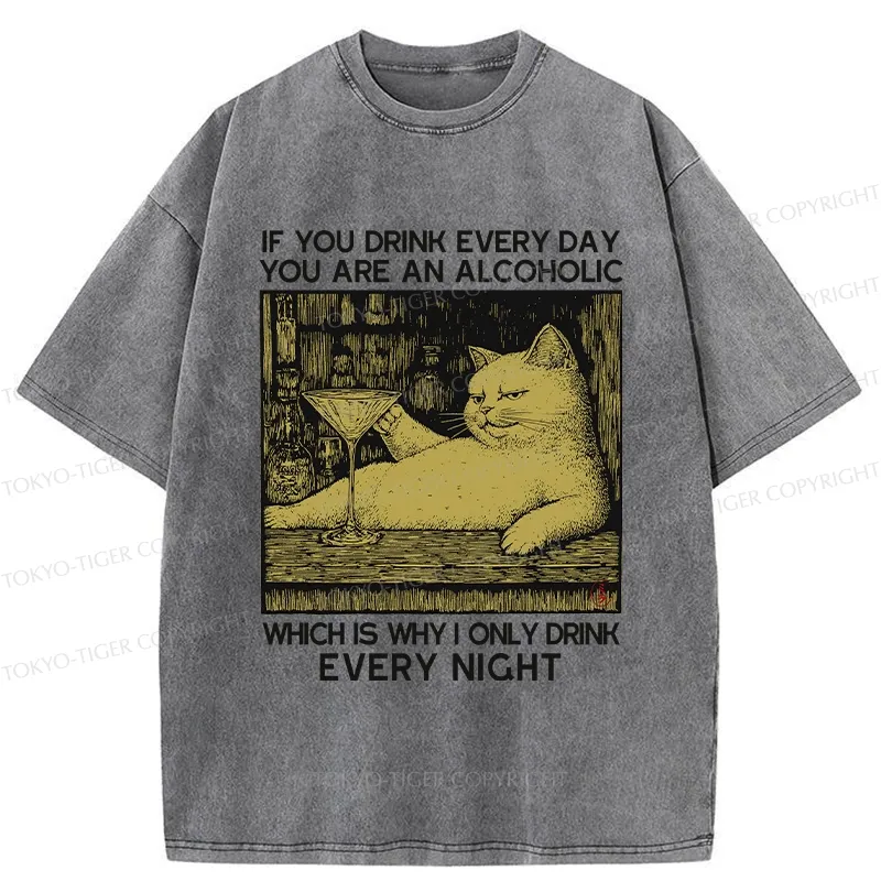 Tokyo-Tiger That's Why I Only Drink At Night Washed T-Shirt