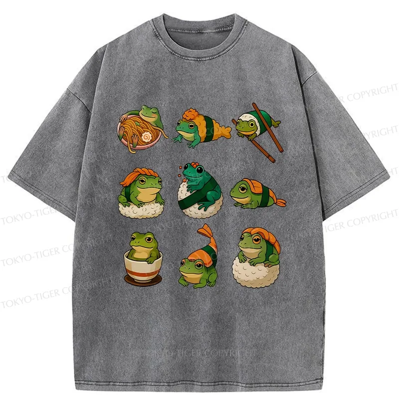 Tokyo-Tiger Japanese Food Frog Series Washed T-Shirt