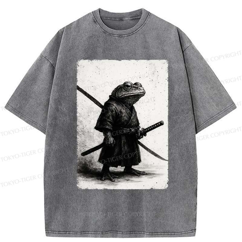 Tokyo-Tiger Retro Frog Samurai Japanese Washed T-Shirt