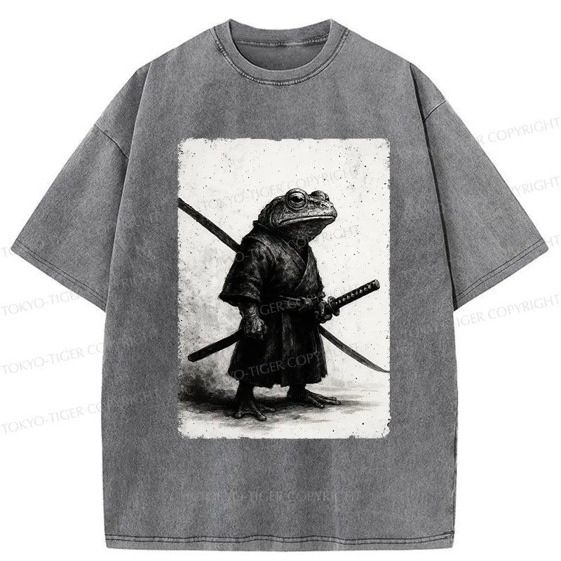 Tokyo-Tiger Retro Frog Samurai Japanese Washed T-Shirt