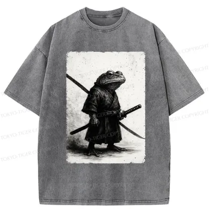 Tokyo-Tiger Retro Frog Samurai Japanese Washed T-Shirt