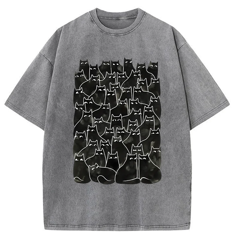 Tokyo-Tiger A Group Of Black Cats Washed T-Shirt