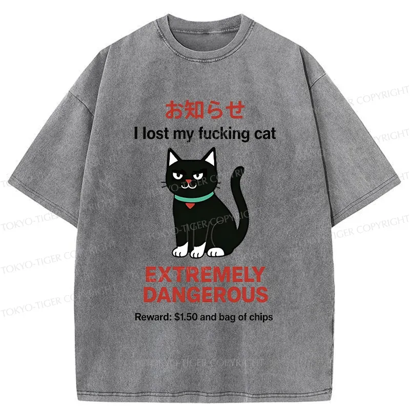 Tokyo-Tiger Look For Dangerous Cat Washed T-Shirt