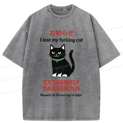 Tokyo-Tiger Look For Dangerous Cat Washed T-Shirt