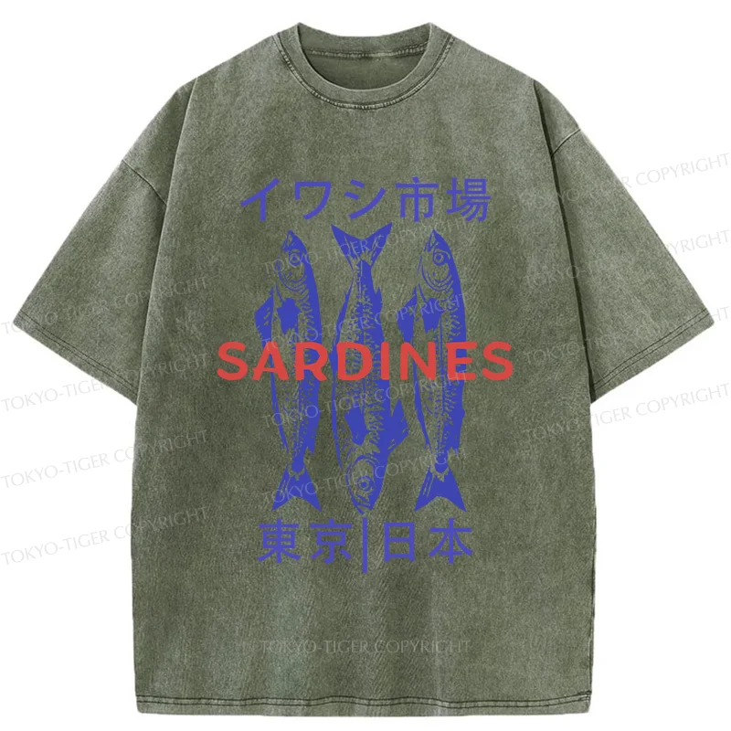 Tokyo-Tiger Japan Sardines Market Washed T-Shirt