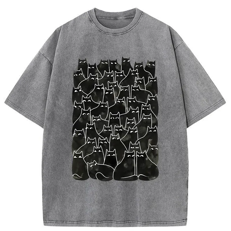 Tokyo-Tiger A Group Of Black Cats Washed T-Shirt