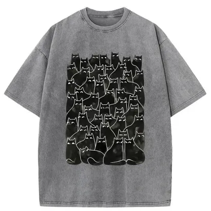 Tokyo-Tiger A Group Of Black Cats Washed T-Shirt