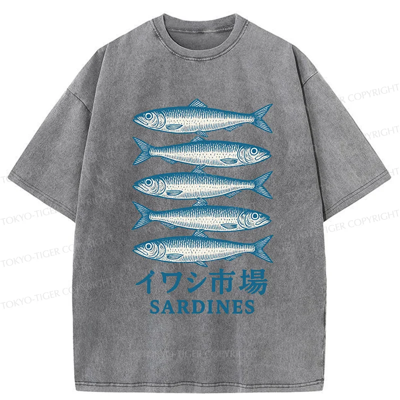 Tokyo-Tiger Japanese Sardines Market Washed T-Shirt