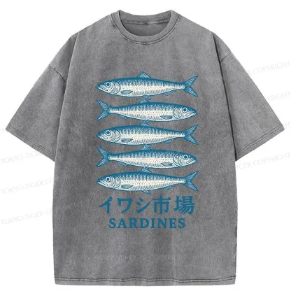 Tokyo-Tiger Japanese Sardines Market Washed T-Shirt
