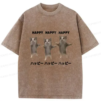Tokyo-Tiger Dancing Cats Washed T-Shirt