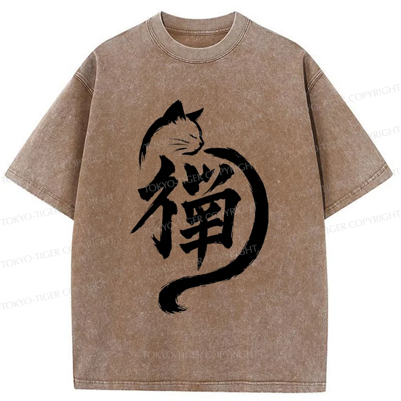 Tokyo-Tiger Zen Cat Washed T-Shirt