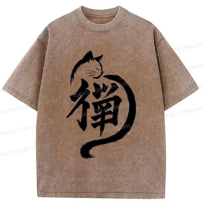Tokyo-Tiger Zen Cat Washed T-Shirt