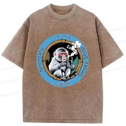 Tokyo-Tiger Funny Japanese Monkey Washed T-Shirt